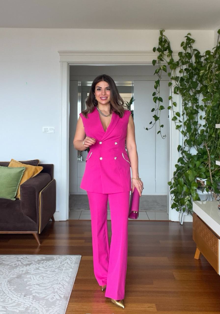 V-NECK SUIT - FUCHSIA