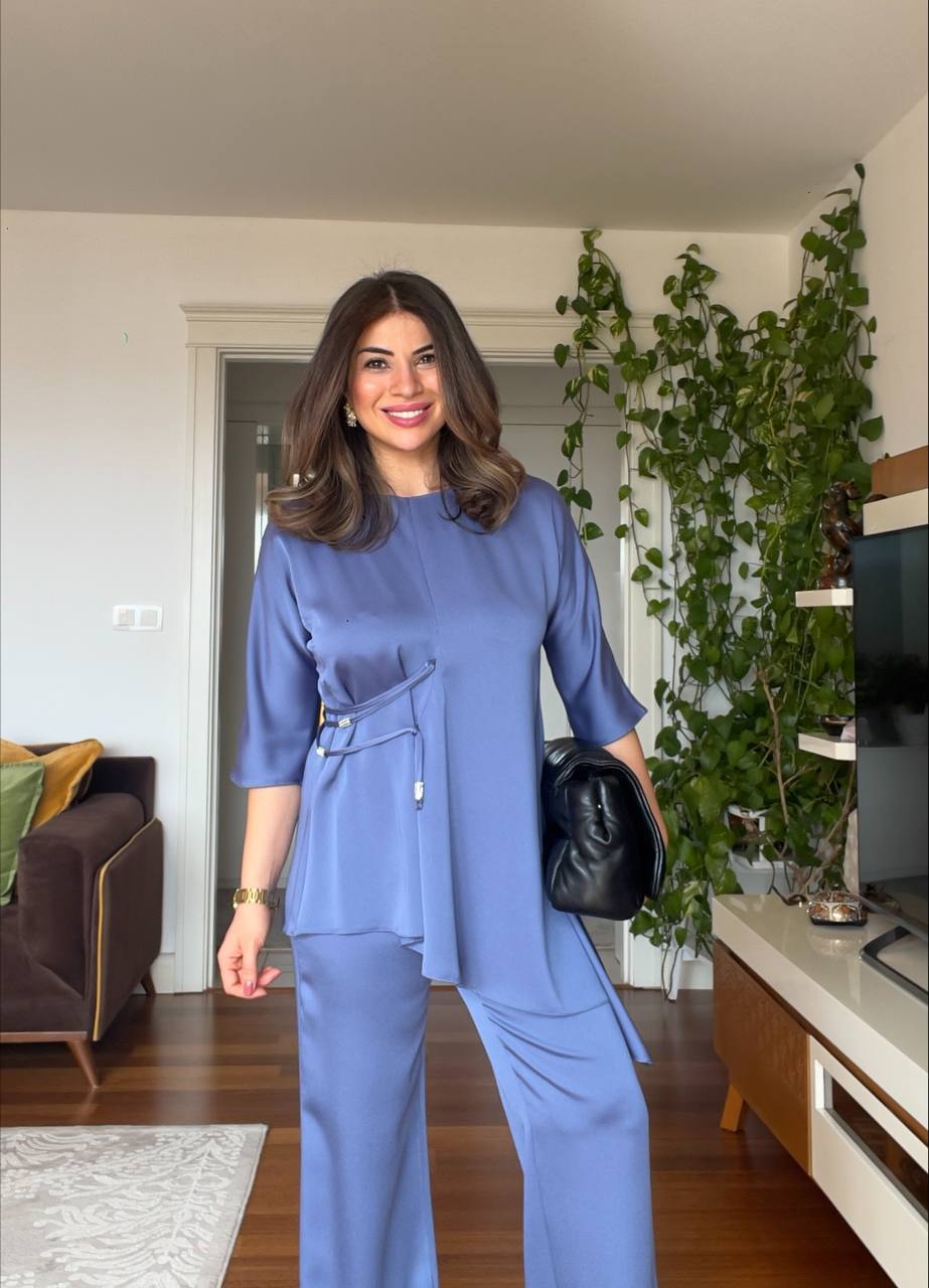 ASYMMETRICAL CUT SUIT - INDIGO