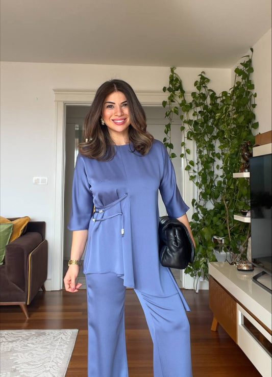 ASYMMETRICAL CUT SUIT - INDIGO