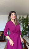BELTED MIDI DRESS - PLUM