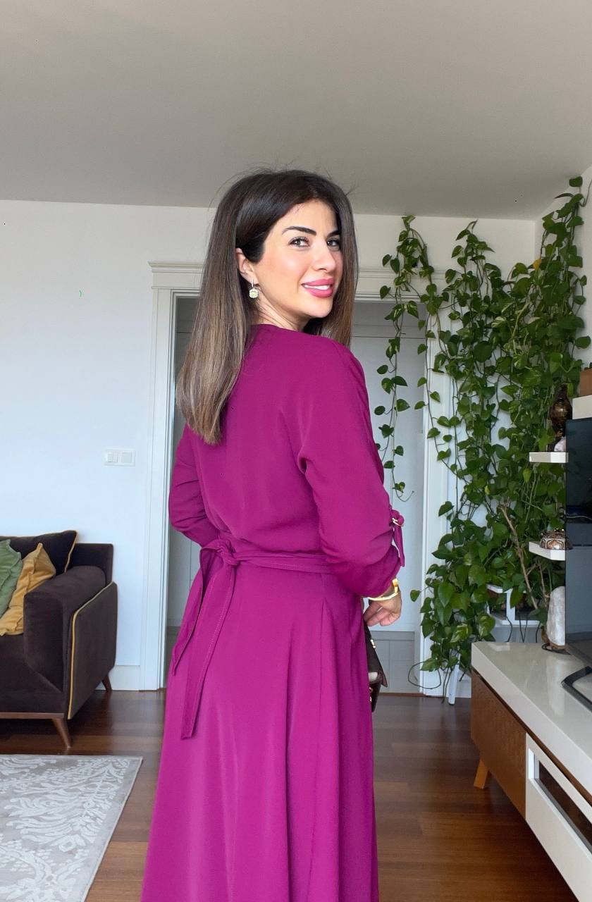 BELTED MIDI DRESS - PLUM