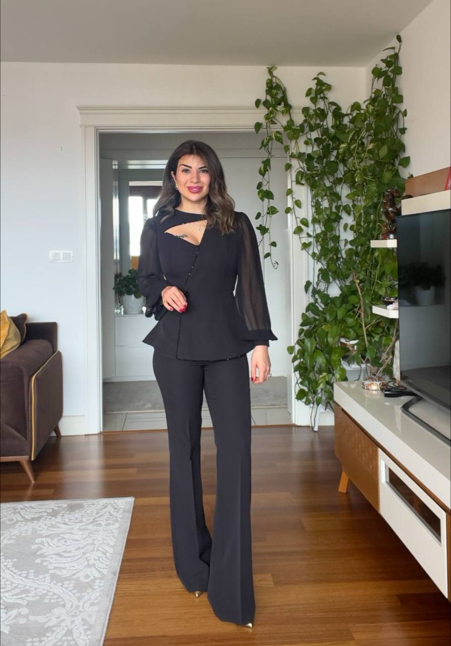 ASYMMETRIC COLLAR CUT SUIT - BLACK