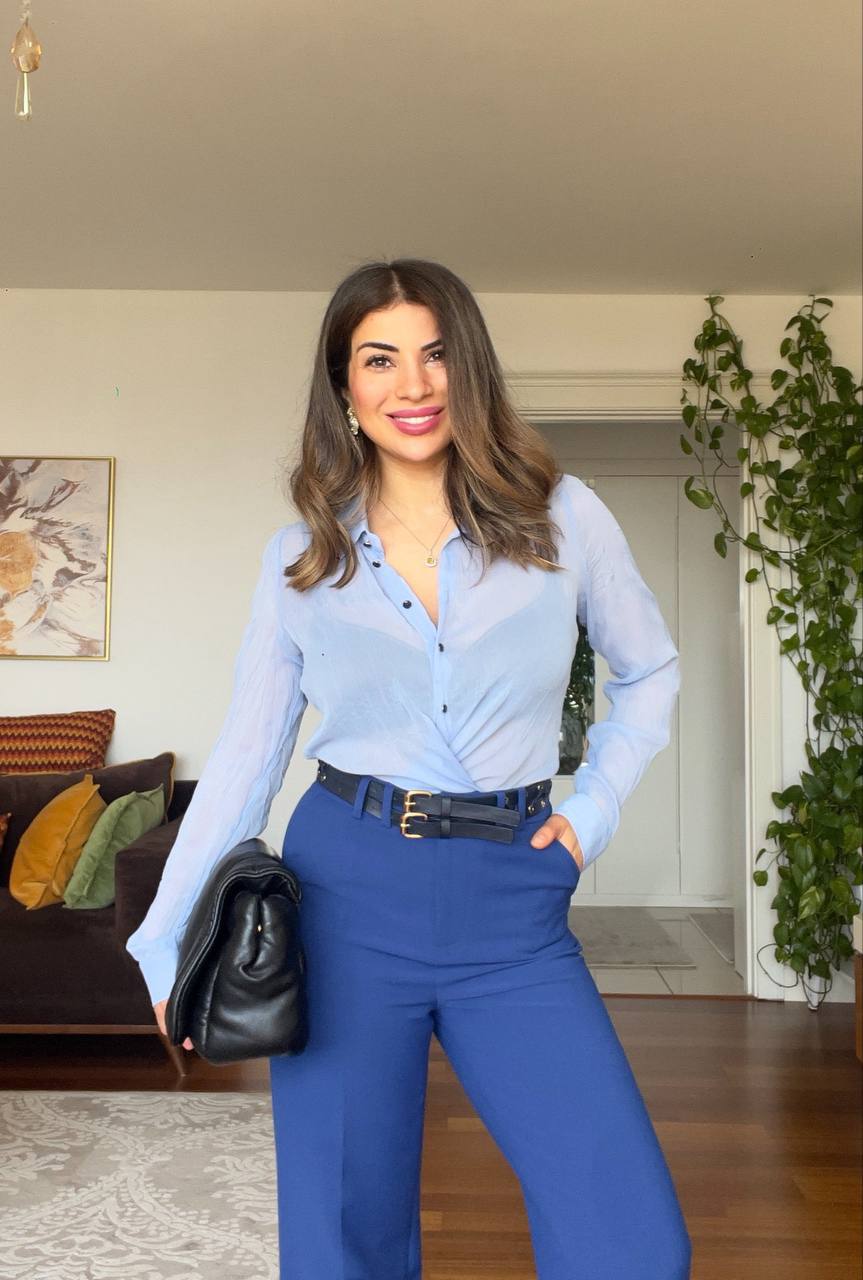 CE BLUE SHEER TEXTURED SHIRT
