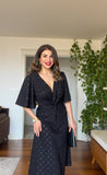 POLKA DOT WRAP MIDI DRESS - BLACK