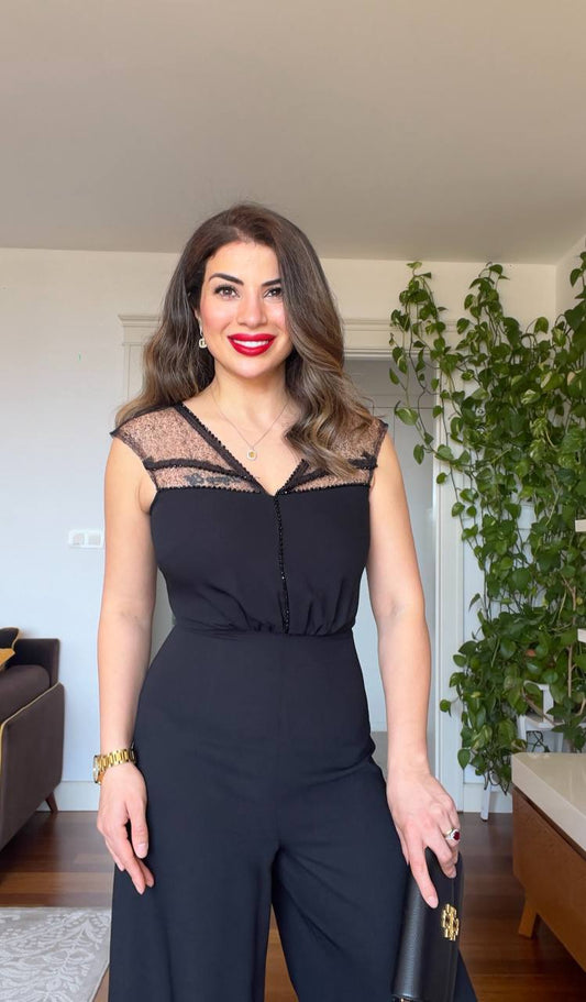 SATIN DETAILED JUMPSUIT - BLACK