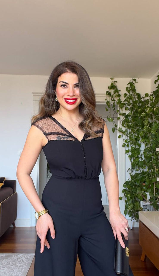 SATIN DETAILED JUMPSUIT - BLACK