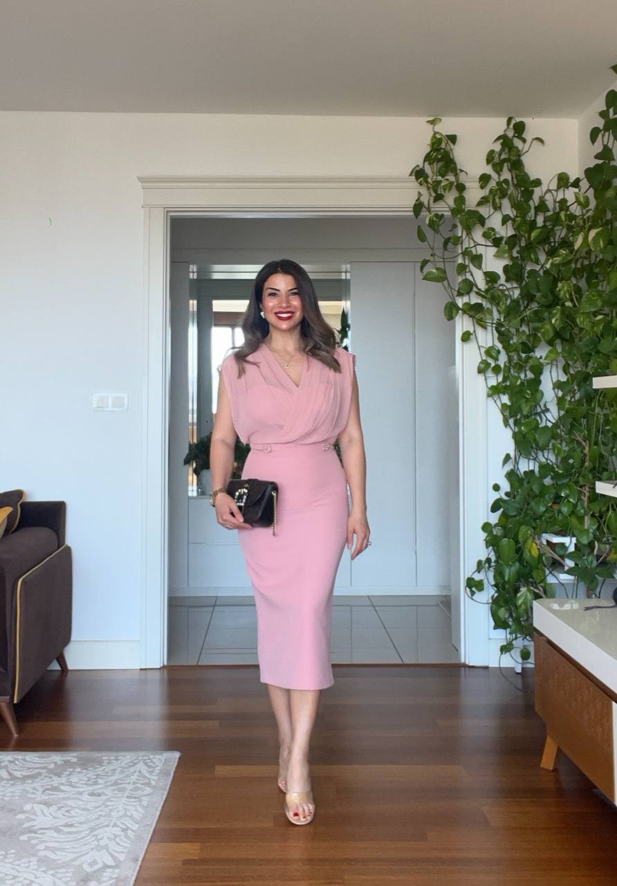 DRAPED MIDI DRESS - POWDER