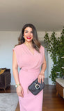 DRAPED MIDI DRESS - POWDER