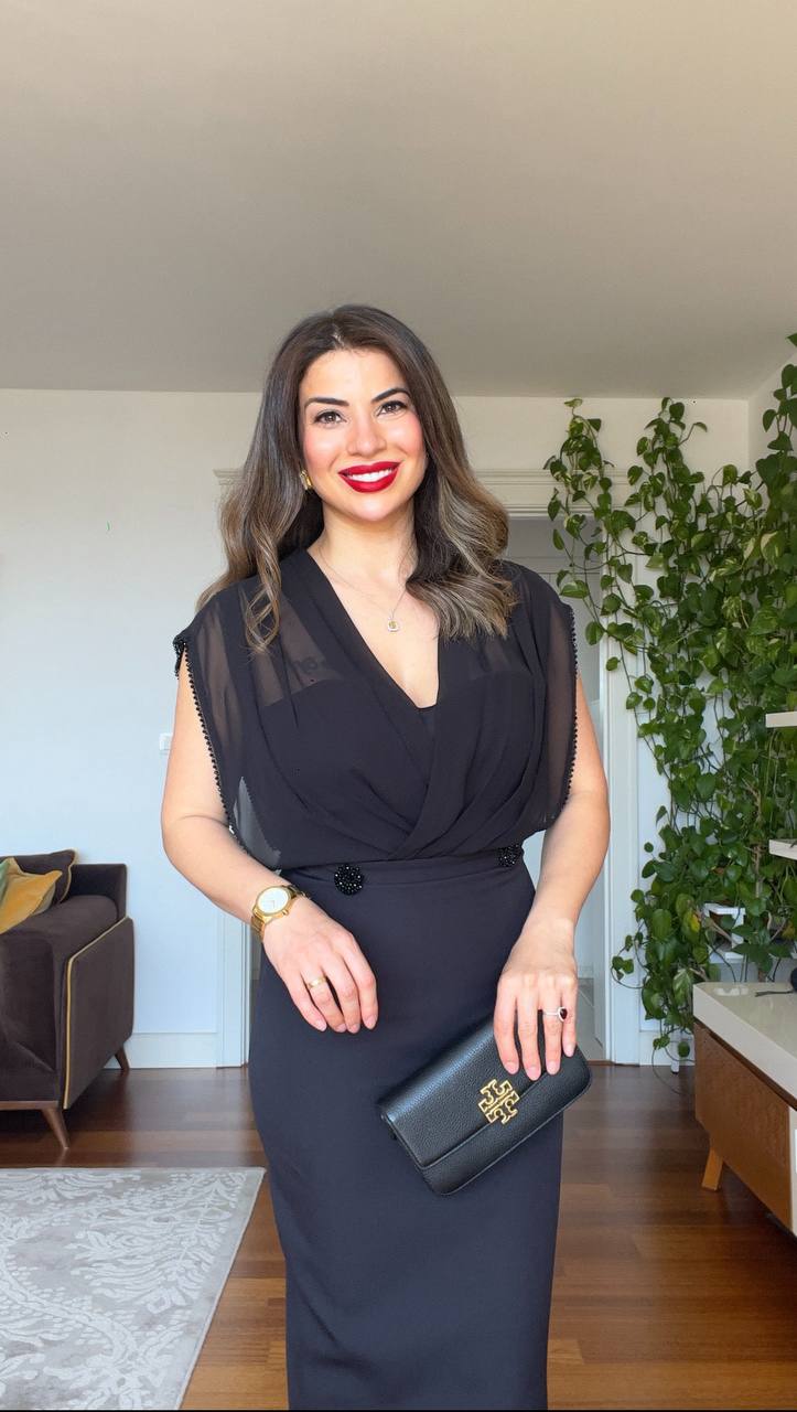DRAPED MIDI DRESS - BLACK
