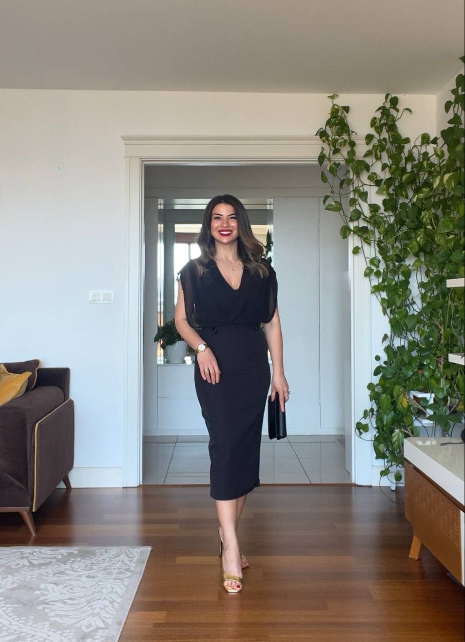 DRAPED MIDI DRESS - BLACK