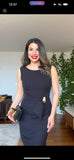 ELEGANT MIDI PENCIL DRESS WITH WAIST TIE - BLACK