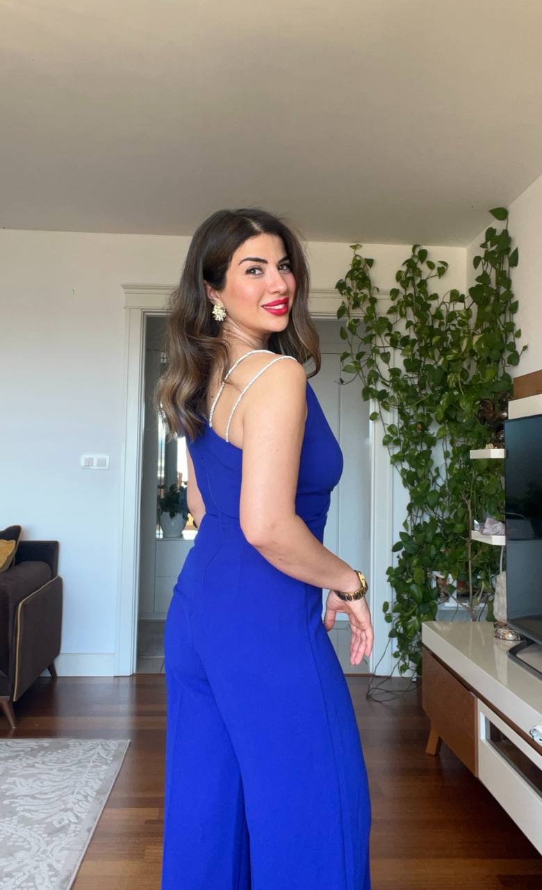 STONE STRAP DETAILED ELEGANT JUMPSUIT – COBALT BLUE