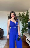 STONE STRAP DETAILED ELEGANT JUMPSUIT – COBALT BLUE
