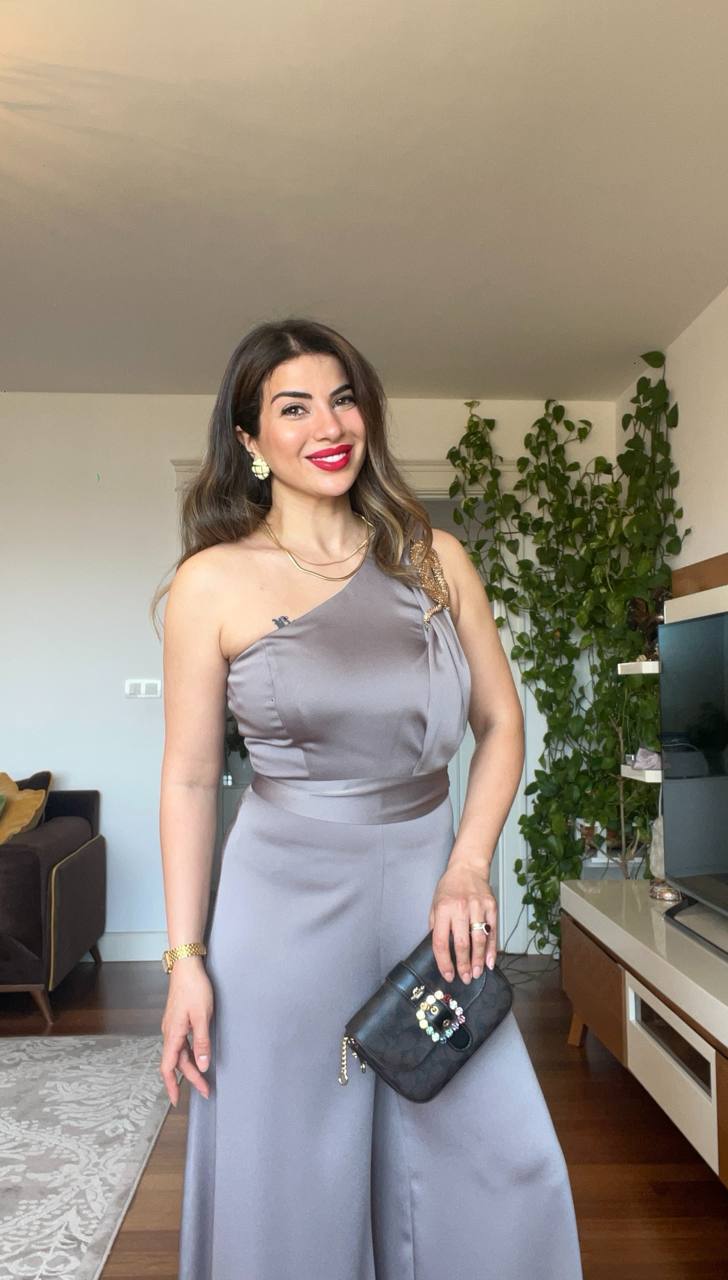 ONE-SHOULDER SATIN JUMPSUIT – MİNK