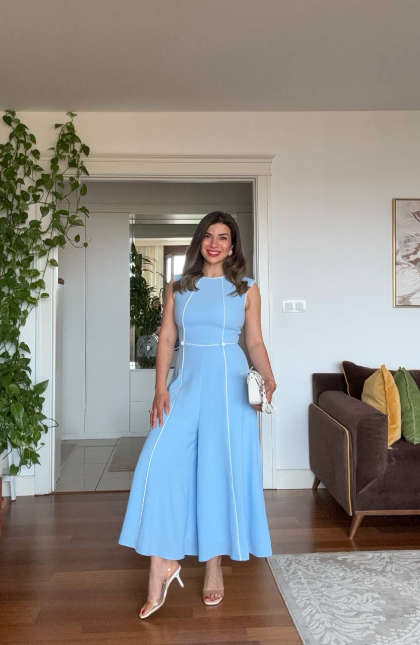 SLEEVELESS JUMPSUIT WITH CONTRAST STITCHING – BABY BLUE