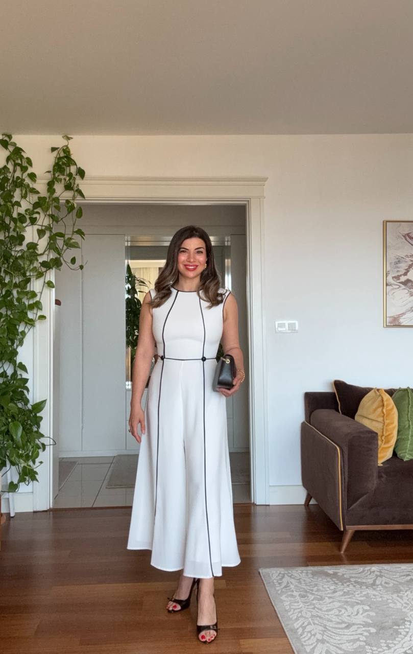 SLEEVELESS JUMPSUIT WITH CONTRAST STITCHING – WHİTE