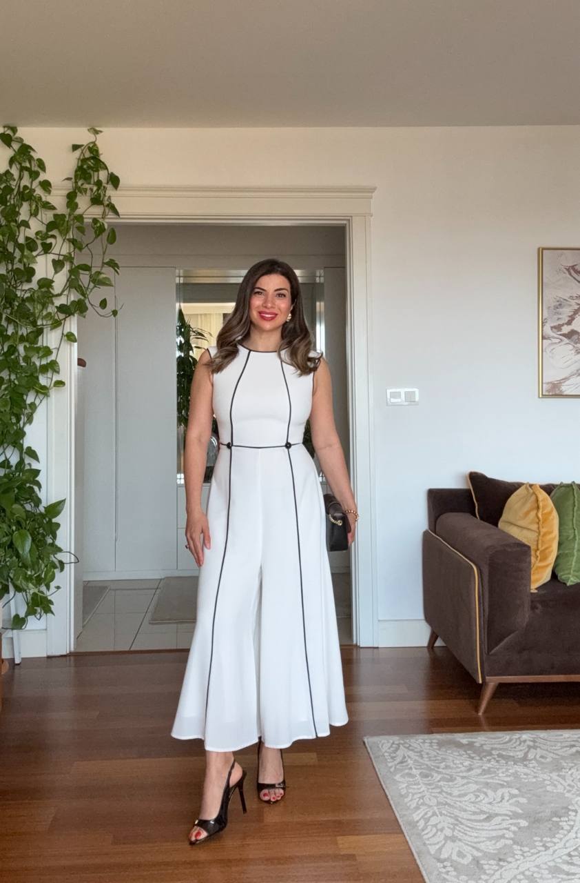 SLEEVELESS JUMPSUIT WITH CONTRAST STITCHING – WHİTE