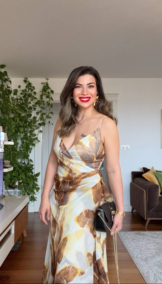 SPAGHETTI STRAP ASYMMETRICAL CUT DRESS – BEIGE