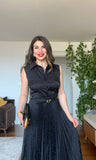 PLEATED SHIRT DRESS – BLACK