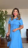 SHIRT COLLAR DETAIL SHORT SLEEVE DRESS – BLUE