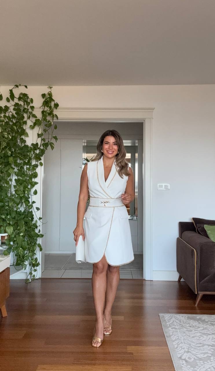 WRAP DRESS WITH CHAIN DETAILS - WHİTE