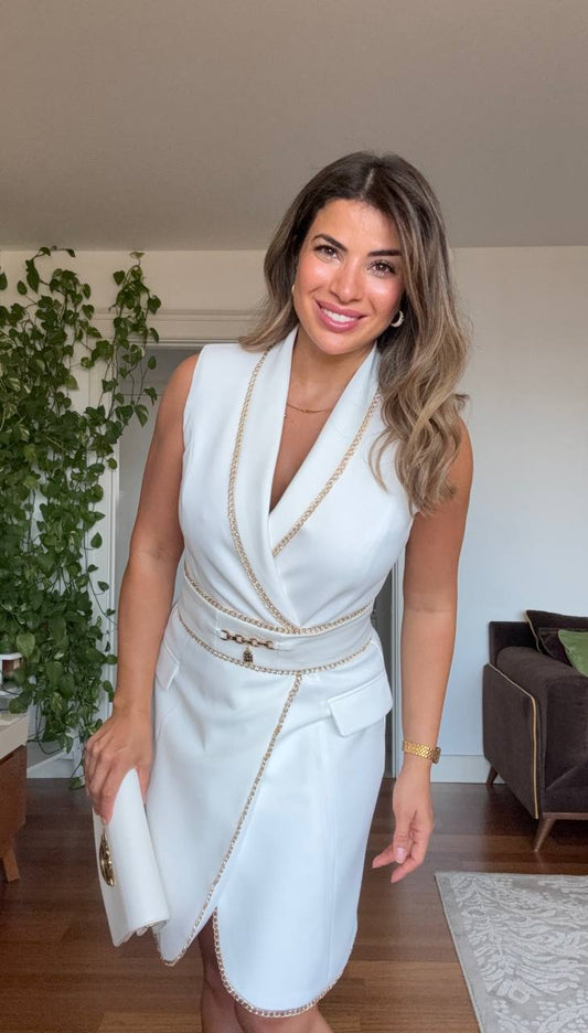 WRAP DRESS WITH CHAIN DETAILS - WHİTE