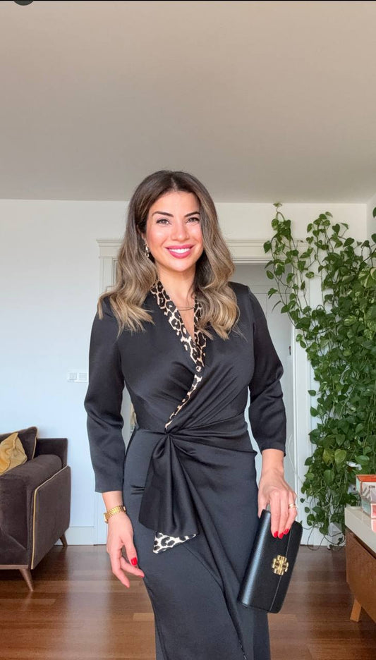 LEOPARD PRINT WRAP DRESS – BLACK