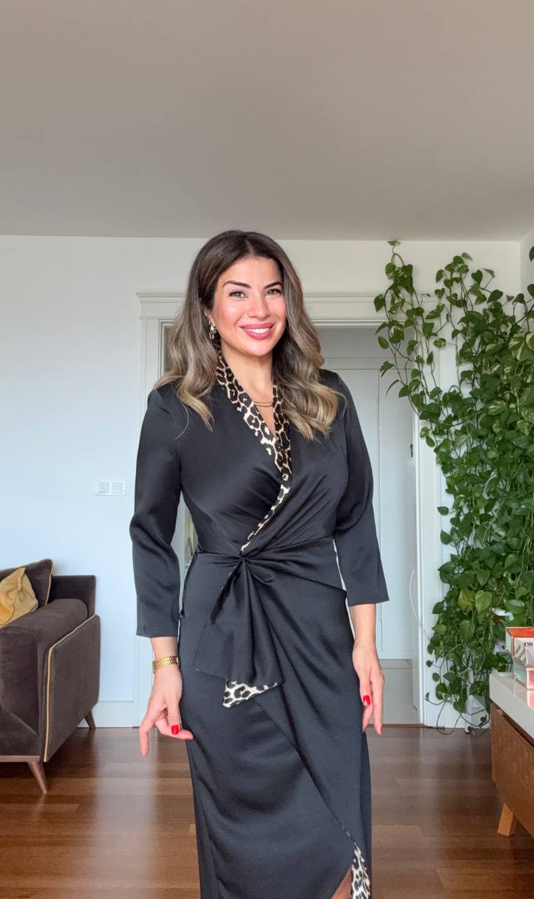 LEOPARD PRINT WRAP DRESS – BLACK