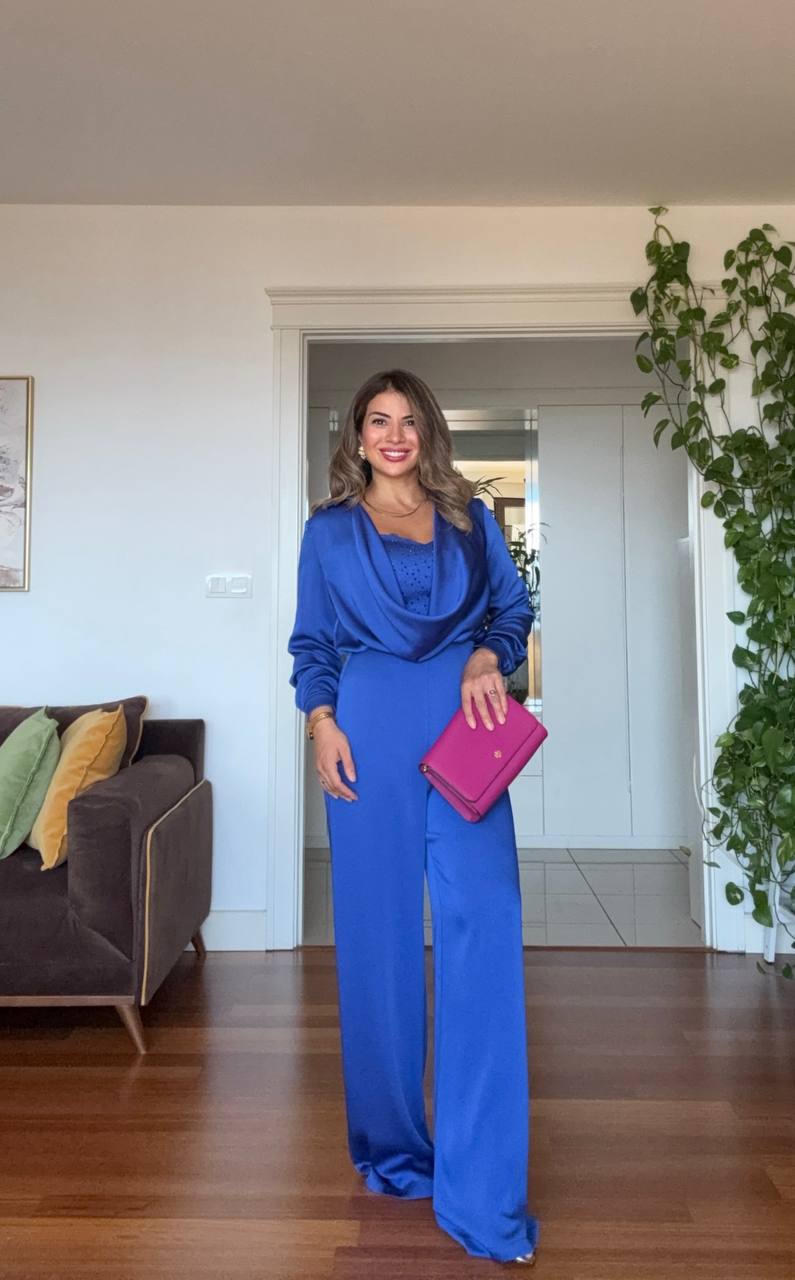 ELEGANT DRAPED NECK JUMPSUIT WITH SEQUIN DETAIL – ROYAL BLUE