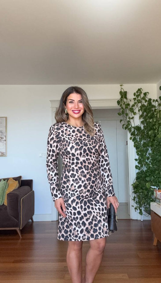 LEOPARD PRINT LONG SLEEVE MINI DRESS