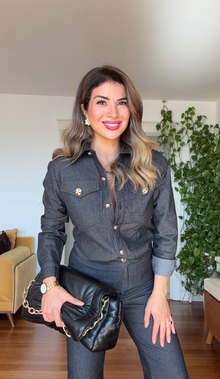 JEAN SET WITH GOLD BUTTON DETAILS – NAVY BLUE