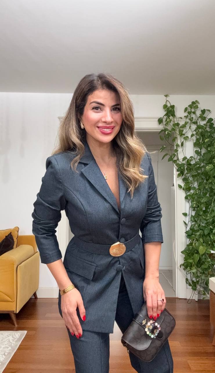 WRAP BELTED SUIT – DARK GREY