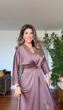 MIDI DRESS WITH GOLD BUCKLE DETAIL – MOCHA BROWN