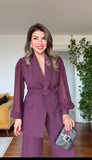 COLLAR FLORAL DETAIL ELEGANT SUIT – PLUM
