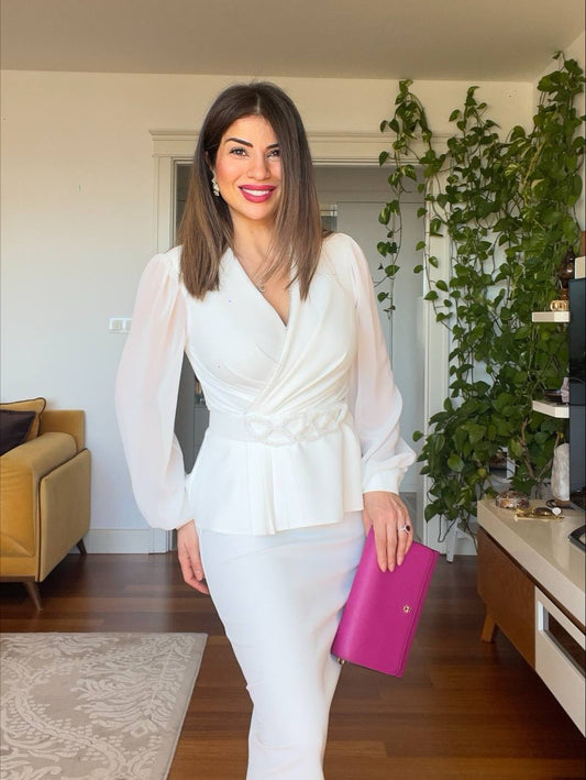 STONE BELT SLIT SUİT - ECRU