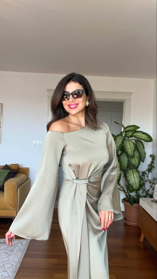 SHOULDER DETAIL DRESS - MİNT