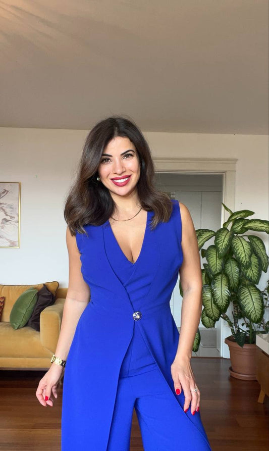 ANGELICA SLIT-DETAILED JUMPSUIT - NAVY