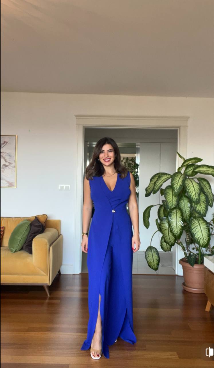 ANGELICA SLIT-DETAILED JUMPSUIT - NAVY