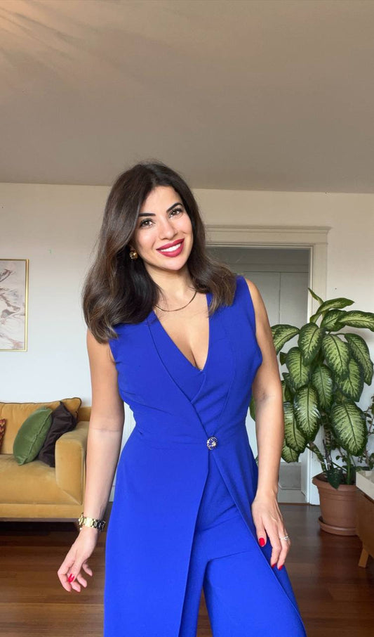 ANGELICA SLIT-DETAILED JUMPSUIT - NAVY