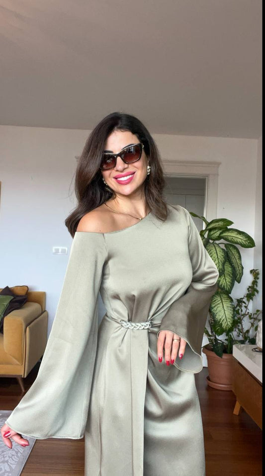 SHOULDER DETAIL DRESS - MİNT