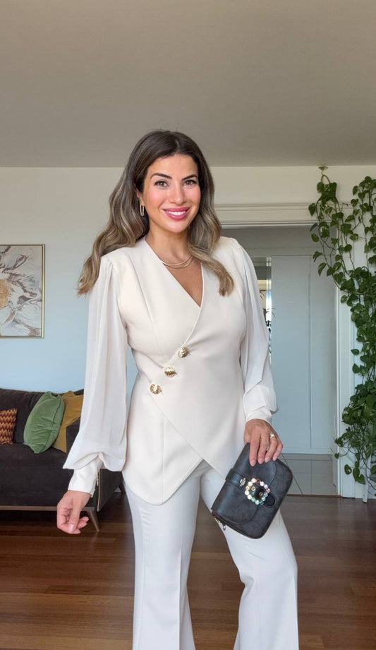 ASYMMETRIC CUT BLAZER SET - WHİTE