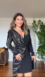 SİLVER STRİPE DETAİL DRESS - BLACK