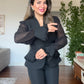 EMBELLISHED CHIFFON SLEEVE BLAZER SUIT - BLACK