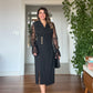 GOLD BUTTON DETAILED LACE SLEEVE WRAP DRESS – BLACK