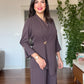 GOLD BUCKLE DETAIL CROSSOVER BLAZER SET - MOCHA BROWN