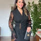 GOLD BUTTON DETAILED LACE SLEEVE WRAP DRESS – BLACK