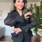 EMBELLISHED CHIFFON SLEEVE BLAZER SUIT - BLACK