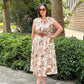 FLORAL PATTERNED BELTED MAXI DRESS - CREAM