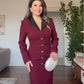 BELTED LEATHER COLLAR MIDI DRESS - BURGUNDY
