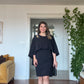 CAPE DETAIL BROOCHED MIDI DRESS - BLACK